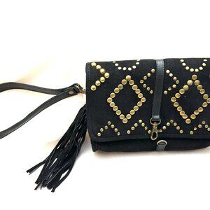 BLACK SUEDE CLUTCH OR CROSS BODY WITH GOLD STUDS A